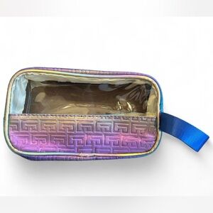 Iridescent Makeup Bag with Blue Handle